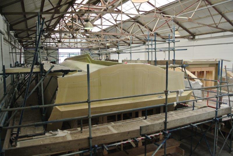 The Solution 60 mould, shown from the transom before epoxy infusion has taken place. 