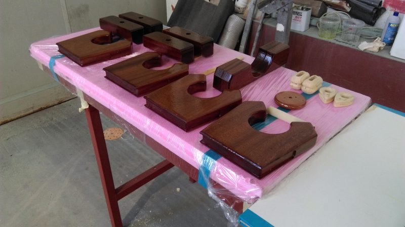 rowlocks, blocks and other functional pieces coated with marine grade epoxy resin