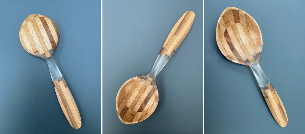 Oak wood combined with entropy resins to make a novel serving spoon. (This product is not certified as a food safe epoxy.)