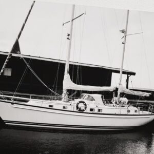 Black and white image of a boat.
