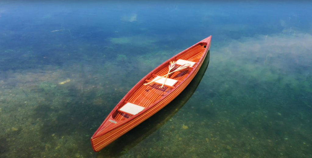 A wooden canoe built by sedar bas using west system epoxy 