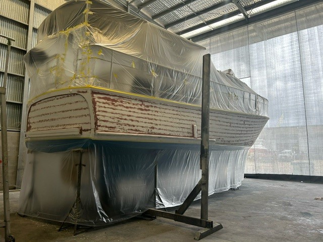The Australian couples boat in the shipyard awaiting production 