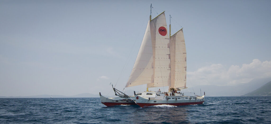 30 year old pahi 63 spirit of Gaia boat out at sea.