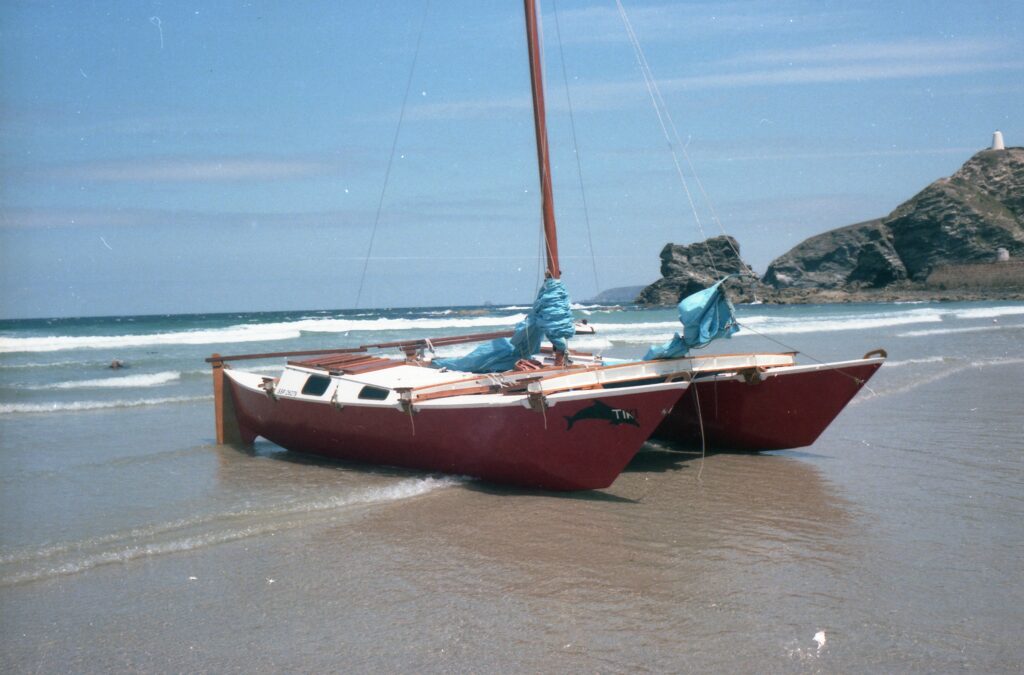 1980-81 First Wharram designs in West system at shore on the beach