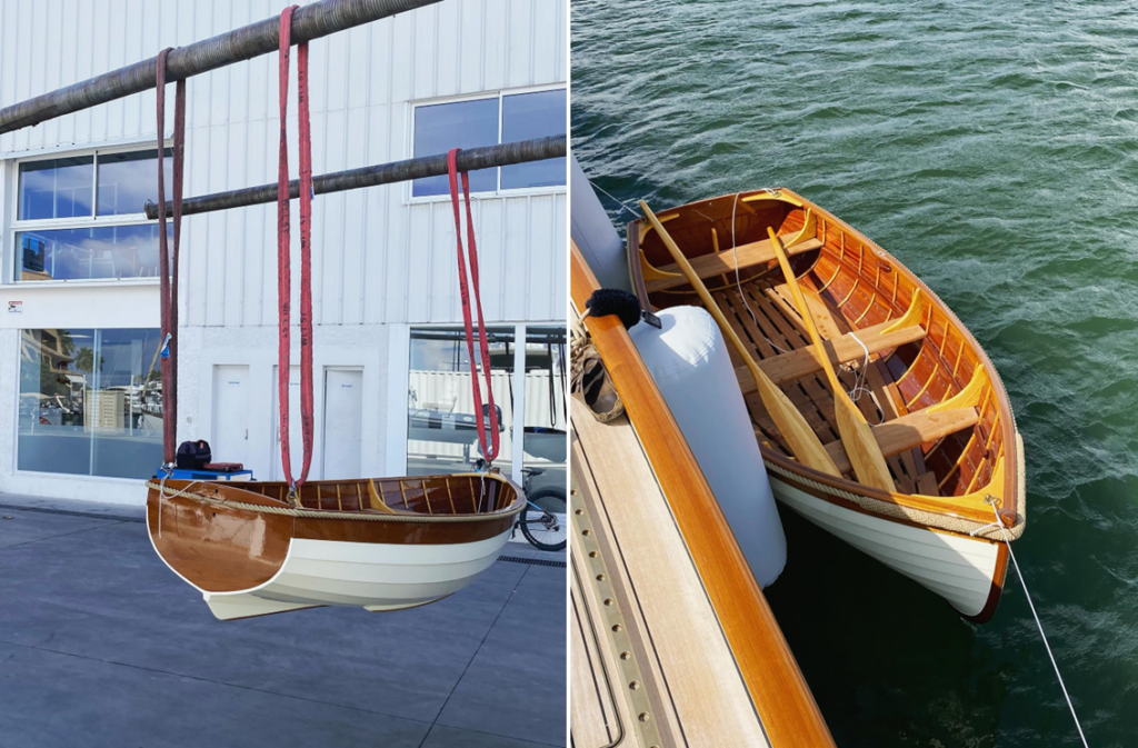 wooden boat made with west system epoxy in the water 